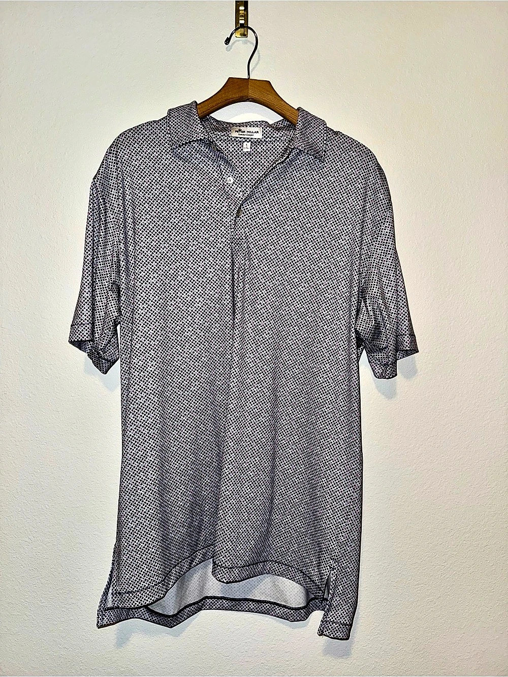 Peter Millar Summer Comfort Mens L Geometric Print Golf Polo Blue Purple White